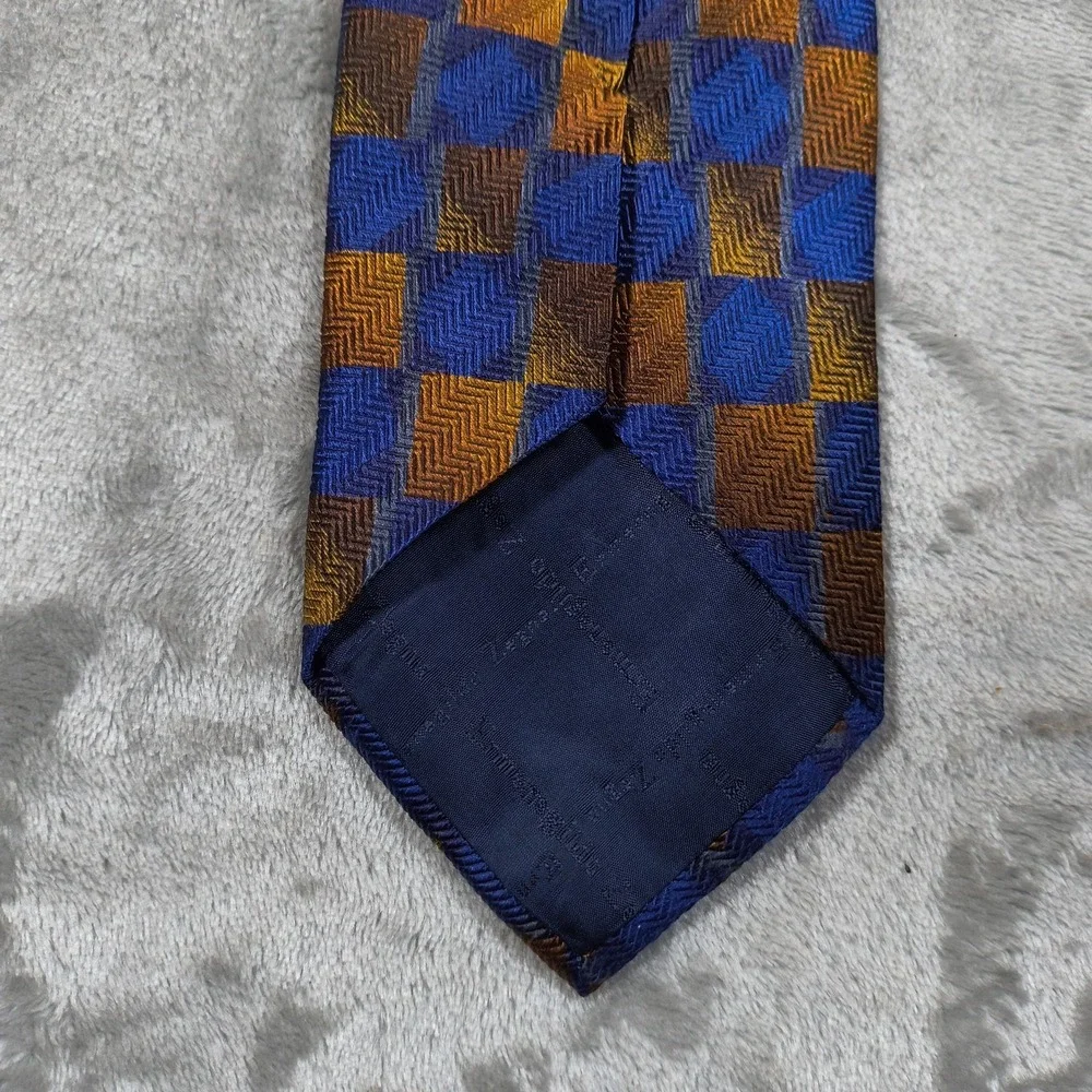 Vintage‎ Ermenegildo Zegna Tie Men 57X3.75 Blue Yellow Abstract Silk Made Italy